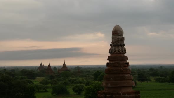 Time lapse from a cloudy morning sunrise with Pagodas landscape alt