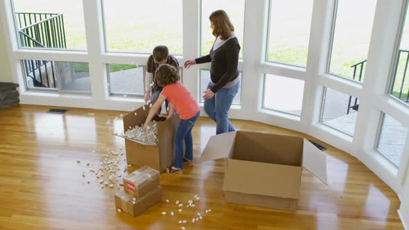 Family having fun in new home alt