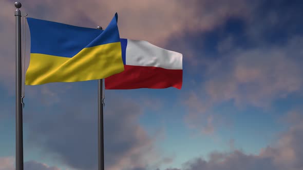 Poland Flag Waving Along With The National Flag Of The Ukraine - 4K alt