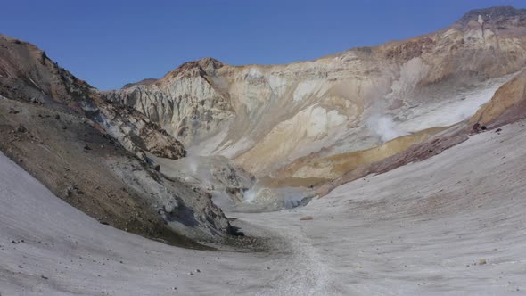 Aerial Drone Footage of Mutnovsky Volcano Crater with Fumaroles