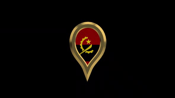 Angola Flag 3D Rotating Location Gold Pin Icon alt