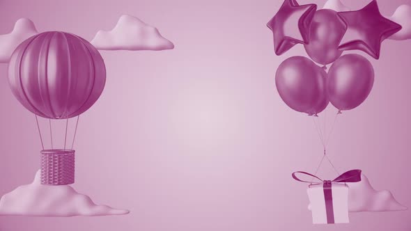Balloons Among Clouds 3d Cartoon Purple Kids Background