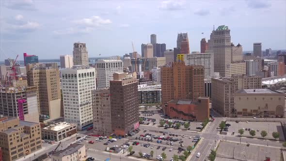 Drone Shot of Downtown Detroit Skyline - Pan Right alt