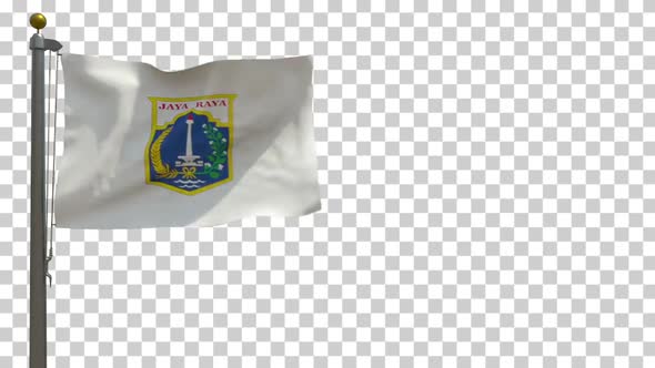 Jakarta City Flag (Indonesia) on Flagpole with Alpha Channel - 4K alt