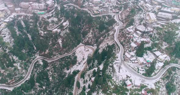 Aerial View of Snow Fall in Mussoorie's India