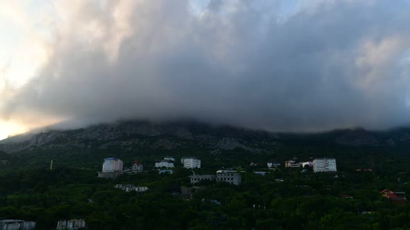Clouds Float on Top of a Mountain in Foros, Crimea. Timelapse