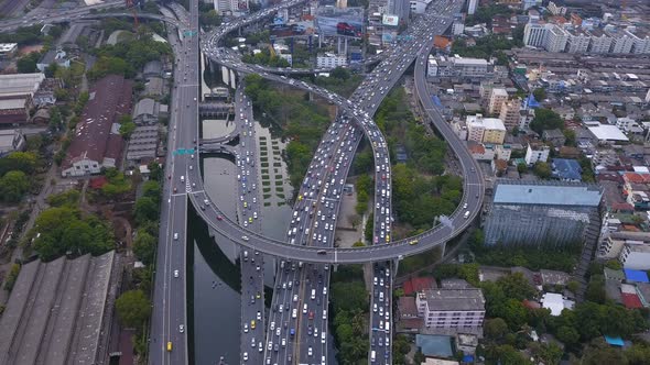 Aerial view of Rama 9 road, New CBD, Bangkok Downtown, Thailand. alt