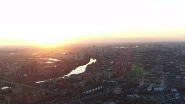 Aerial view of a megalopolis in the early morning alt