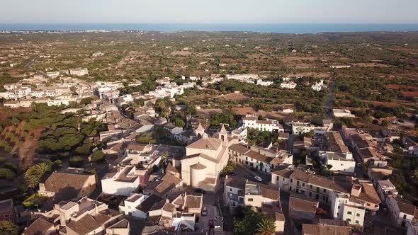 Old town of S'Alqueria Blanca in Mallorca, Spain, view from drone alt