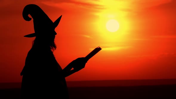 Outdoors Silhouette Witch Holding Big Magic Book alt