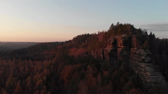 AERIAL: Impressive landscape of sandstone formations in Saxon Switzerland alt