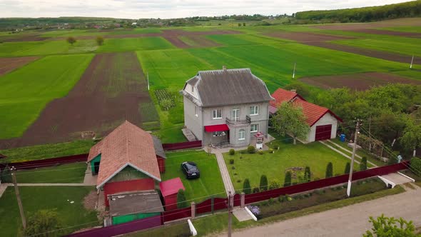 Aerial View of Village and Fields in Western Ukraine