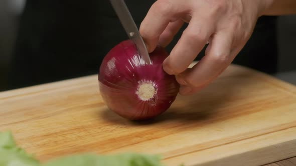 Professional Chef Cuts Red Onion alt