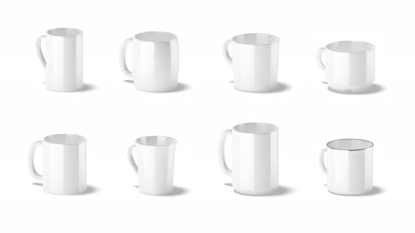 Blank white ceramic mug set, looped rotation, side view alt