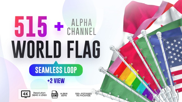 Seamless Loop Of World Flags Footages Pack + Alpha