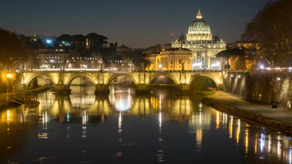 Rome Skyline St.peter Basilica Vatican City As Seen From Tiber River