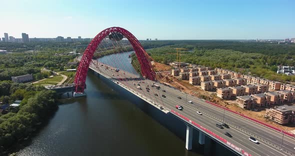 Zhivopisniy bridge, Moscow, Russia. Aerial alt