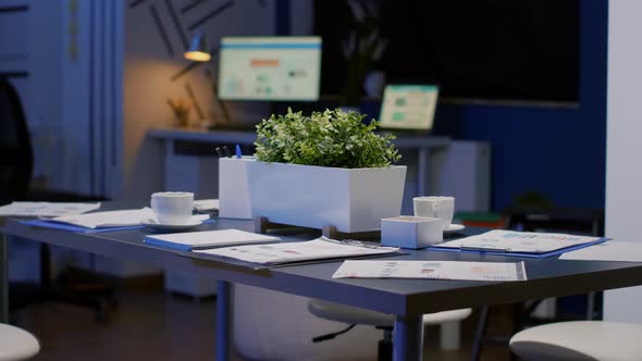 Interior of Professional Empty Startup Business Office Meeting Room with Nobody in It alt