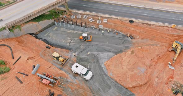 Overhead View of Under Construction Works in Highways of a Bridge Over a 85 Interchange Road alt