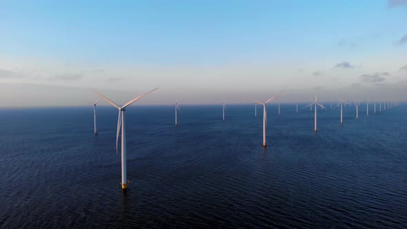 Windmill Park in the Ocean Drone Aerial View of Windmill Turbines Generating Green Energy Electric alt