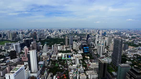 panning shot of Bangkok cityscape view from highest observation deck, Thailand