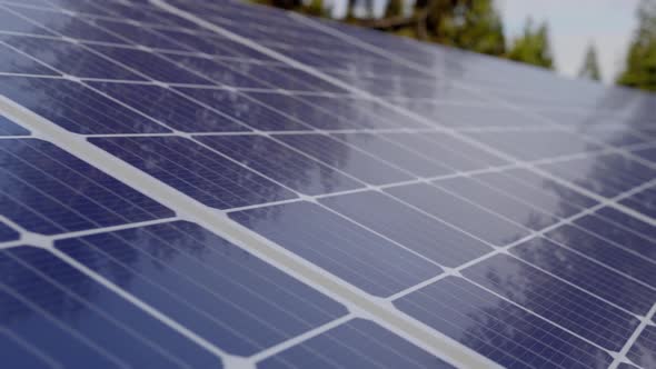 Array of solar panels in solar power station alt