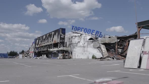 Bombed Shopping Center During the War in Bucha Ukraine alt
