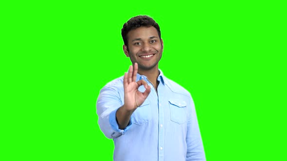Joyful Businessman Showing Ok Sign with Fingers alt