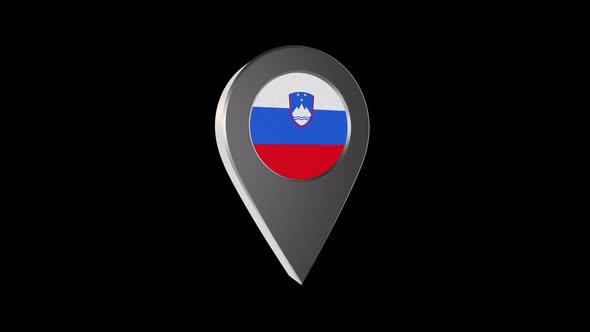 3d Animation Map Pointer With Slovenia Flag With Alpha Channel - 4K alt