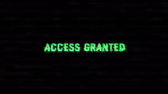 access granted glitch text with noise and vhs background alt