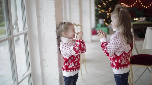 Cheerful Children Rejoices and Clap Hands Together at Home