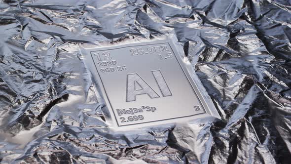 Periodic table sign made out of aluminium. Clean metal shines in studio light.