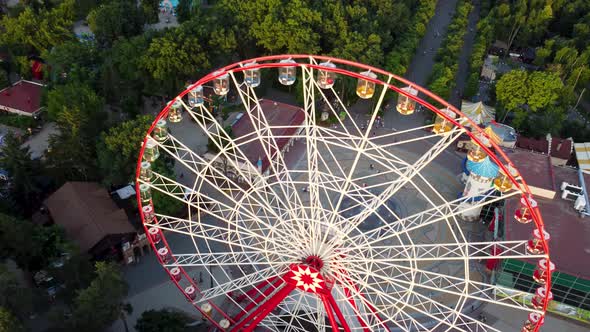 Ferris wheel in central city park, aerial Kharkiv