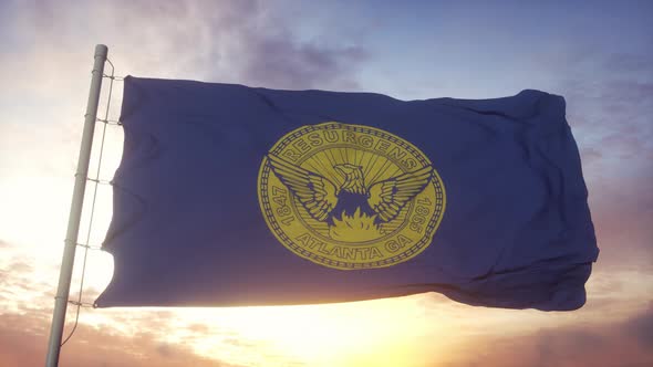 Atlanta Flag Georgia Waving in the Wind Sky and Sun Background alt