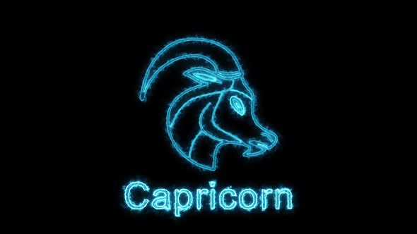 The Capricorn zodiac symbol, horoscope sign lighting effect green neon glow