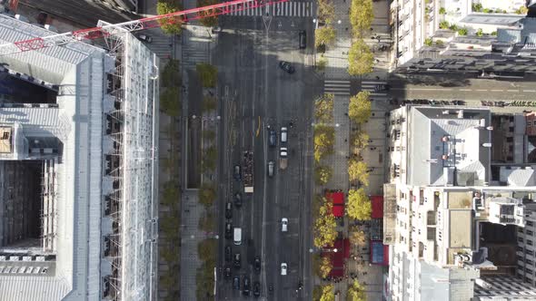 Detailed Drone View of a Street in the Center of Paris