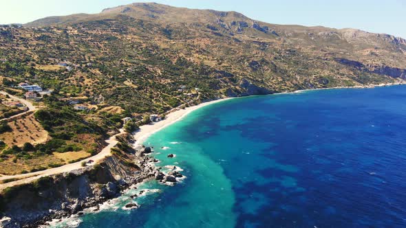 Aero. View From Above. Beautiful Summer Seascape. Rocky Beaches of Evia Island, Greece alt