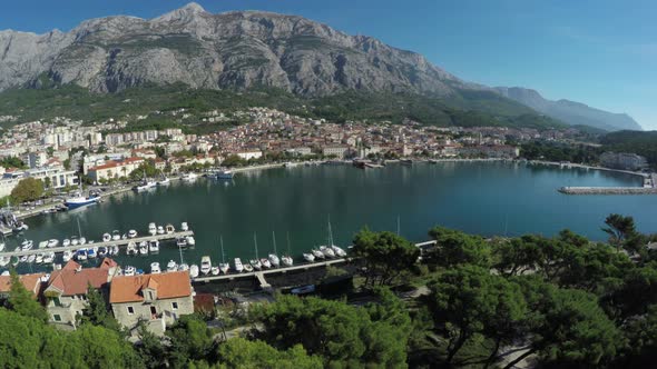 Makarska seaport aerial view alt