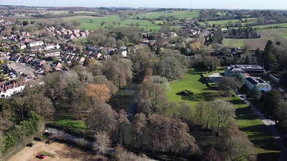 Meriden Village Lake 4K Aerial View Historic Centre Of England