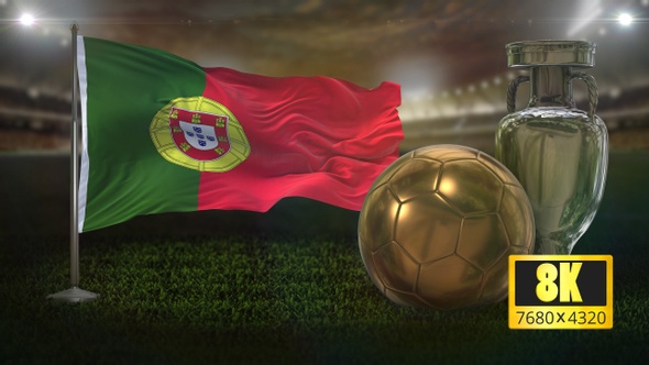 8K Portugal Flag with Football And Cup Background Loop alt