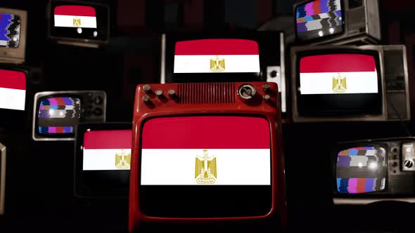 Flag of Egypt on Retro TVs. 4K.