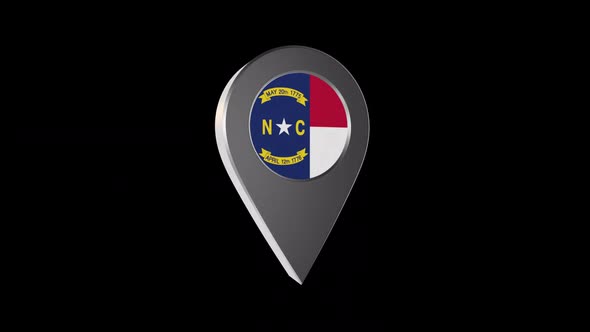 3d Animation Map Navigation Pointer With North Carolina Flag With Alpha Channel - 2K alt