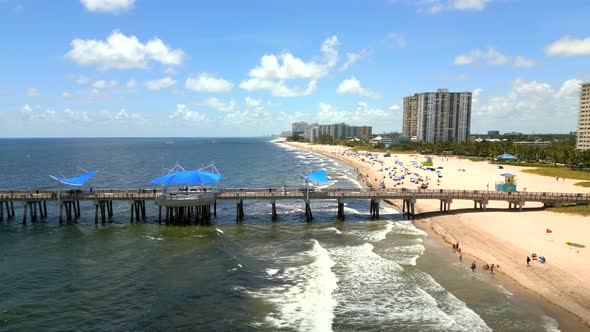 Pompano Beach Fishing Pier. Fisher Family Pier. Aerial 4k Drone Video ...