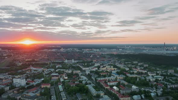 Aerial Time Lapse Hyperlapse Sunrise Over Big City Morning Cityscape alt