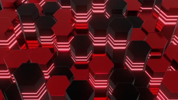 abstract looped background waves of cubes on the plane and neon lights. A grid of cubes. 4K Video alt