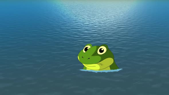Big Green frog jumps out of the water 4K