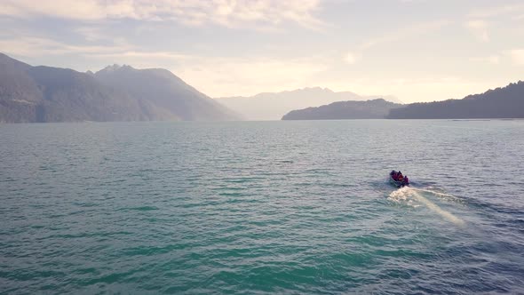 Aerial of boat in Southern Chile