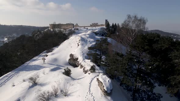 Aerial Drone View of the 13Thcentury Medieval Kremenets Castle in a Territory of Ukraine Country alt