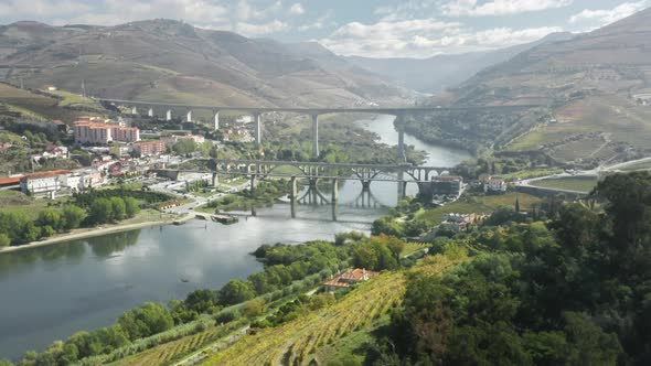 Two Bridges Over River in Peso Da Regua Vila Real Portugal Europe alt