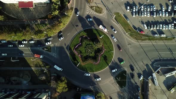 Drones Eye View Traffic Jam Top View Transportation Concept Roundabout Intersection Crossroad Aerial alt